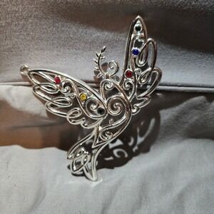 LENOX Silver Tone Dove with Olive Branch Ornament Gemstone Accents